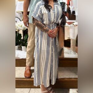 Striped Button-Up Belted Dress